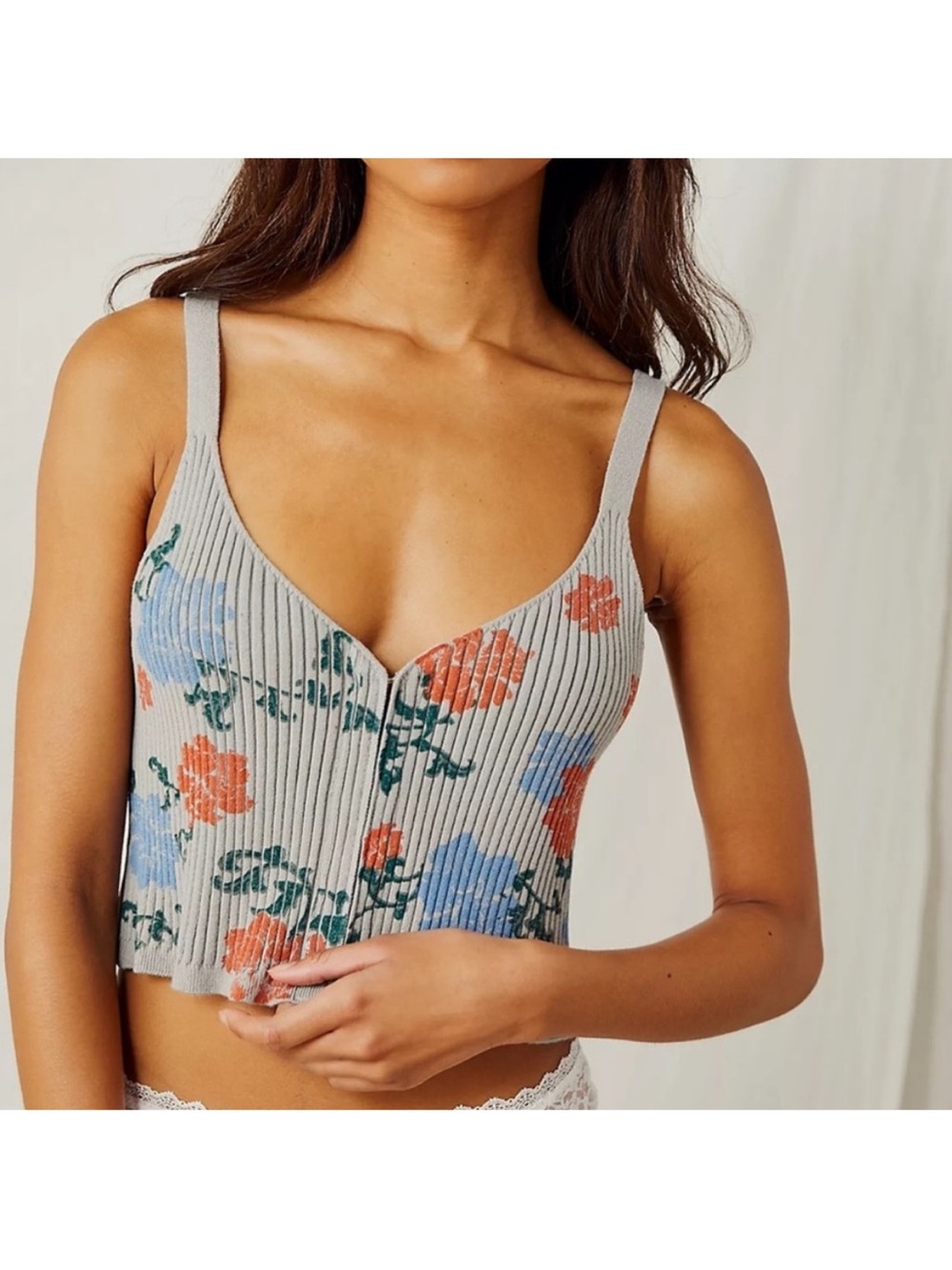 Free People Intimately Hook It Up Swit Cami Gray Floral Size Small